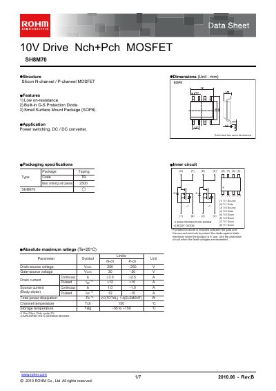 ROHM SH8M70 MOSFET Datasheet - cover page