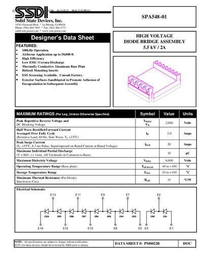 SSDI SPA548-01 High Voltage Diode Bridge Assembly Datasheet - cover page