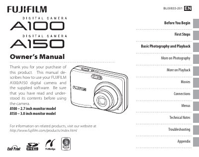FUJI FILM A100/A150camera Manual - cover page