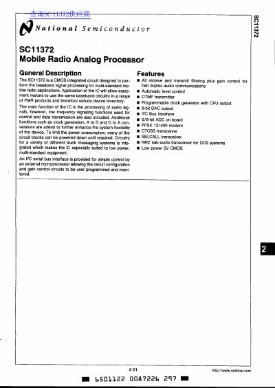 National Semiconductor SC11372 Mobile Radio Analog Processor Datasheet - cover page