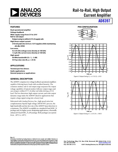 Analog Devices AD8397 Dual-Channel Operational Amplifier Handbook - cover page