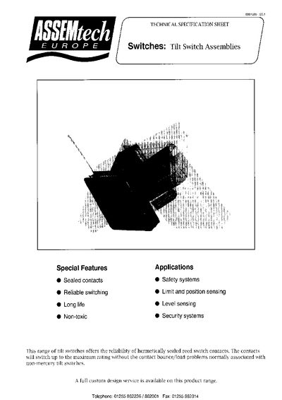 ASSEMTECH switches tilt switch assemblies - cover page
