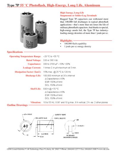 Cornell Dubilier Type 7P Photoflash Capacitor Datasheet - cover page