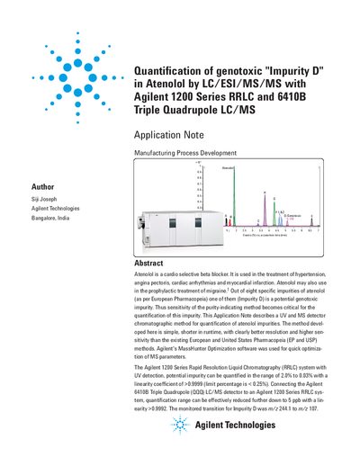 Agilent 1200 Series RRLC and 6410B LC/MS Application Note for Impurity D Quantification - cover page
