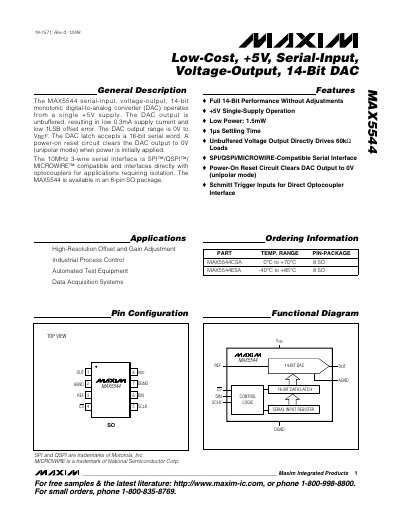 Maxim MAX5544 14‑Bit DAC Datasheet - cover page
