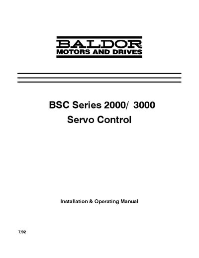 Balldor BSC2000/3000 Servo Control Installation Guide - cover page