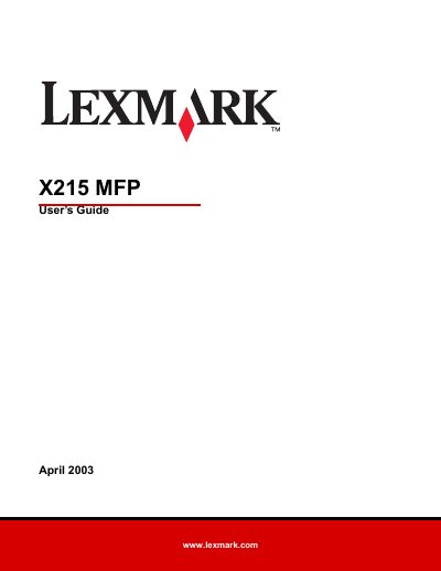 Lexmark X215 MFP User Guide - cover page