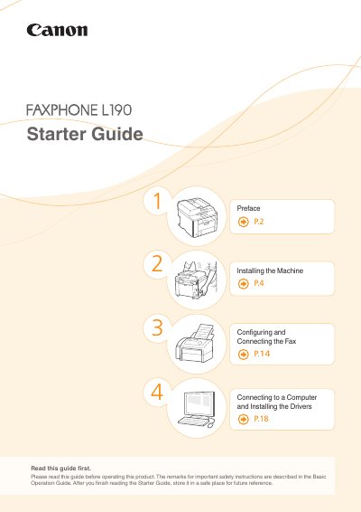 Canon FAXPHONE L190 Starter Guide - cover page