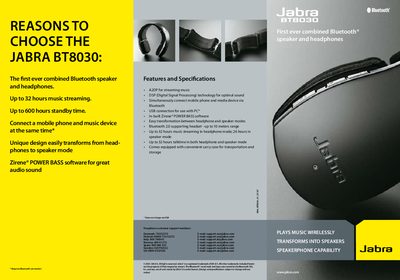 Jabra BT8030 Bluetooth Speaker/Headphones Quick Start Guide - cover page