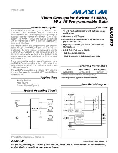 Maxim MAX9675 Video Crosspoint Switch Datasheet - cover page