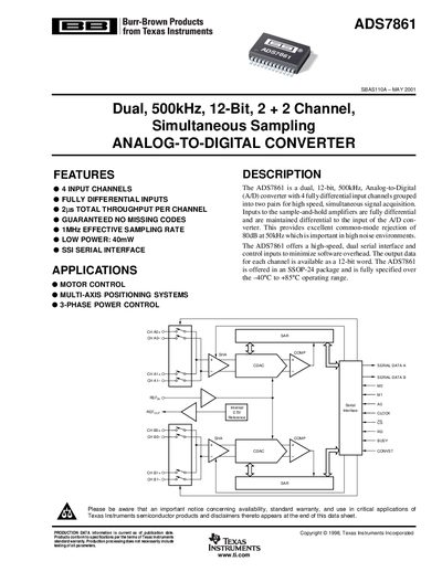 Texas Instruments ADS7861 Analog-to-Digital Converter Datasheet - cover page