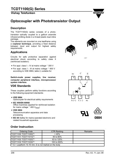 Vishay TCDT1100(G) Series Optocoupler Datasheet - cover page