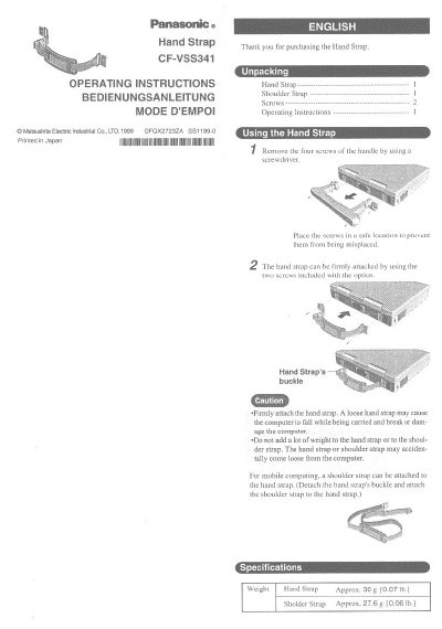 Panasonic CF-VSS341 Hand Strap Operating Instructions - cover page