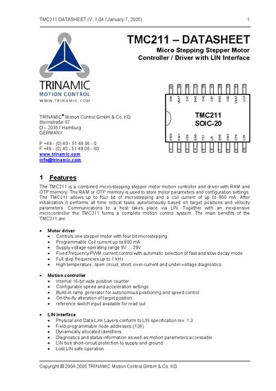 Trinamic TMC211 Datasheet - cover page