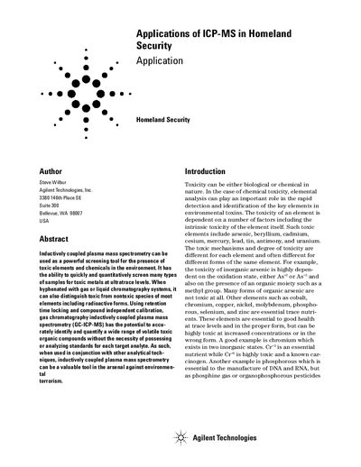 Agilent 7500 Series ICP-MS Applications in Homeland Security - cover page
