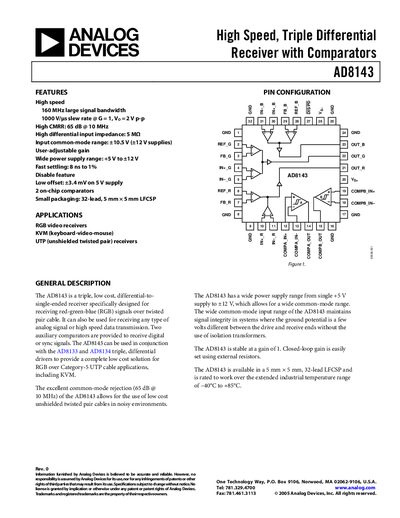 Analog Devices AD8143 Datasheet Rev 0