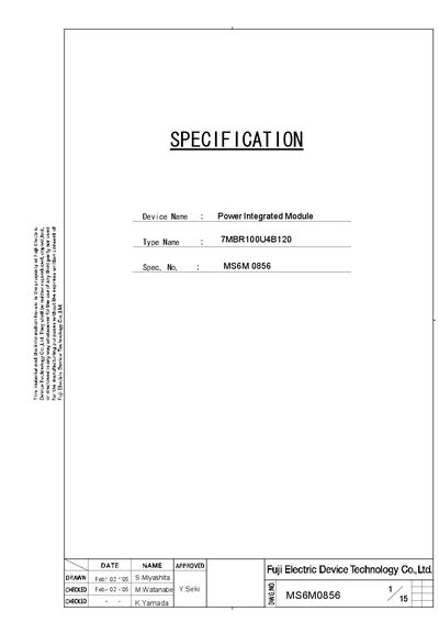 Fuji Electric 7MBR100U4B120 Power Integrated Module Handbook - cover page