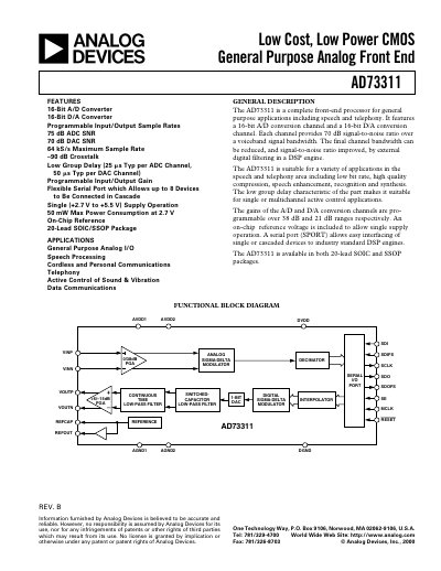 Analog Devices AD73311 Datasheet - cover page