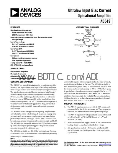Analog Devices AD549 Datasheet - cover page