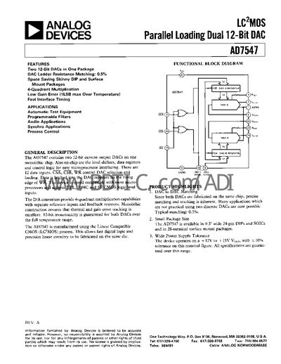 Analog Devices AD7547 Datasheet - cover page