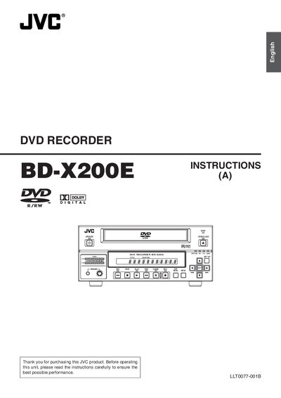 JVC BD-X200E DVD Recorder User Manual - cover page