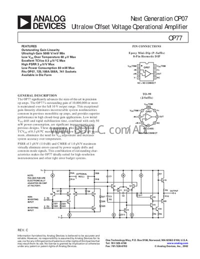 Analog Devices OP77 Datasheet - cover page