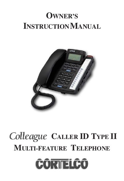 Cortelco Colleague Caller ID Type II Telephone Owner's Instruction Manual - cover page
