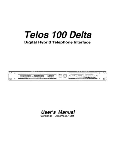 Telos 100 Delta Digital Hybrid Telephone Interface User Manual - cover page