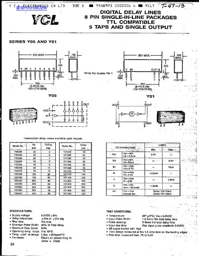 YCL Digital Delay Lines Datasheet - cover page