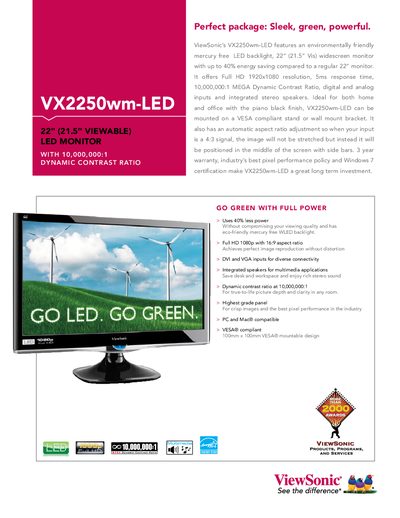 ViewSonic VX2250wm-LED Monitor User Manual - cover page