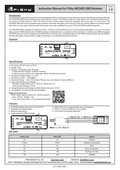 FrSky ARCHER GR8 Receiver User Manual - cover page