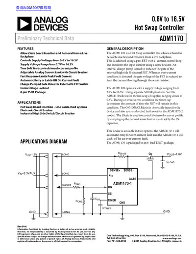 Analog Devices ADM1170 Hot Swap Controller Datasheet