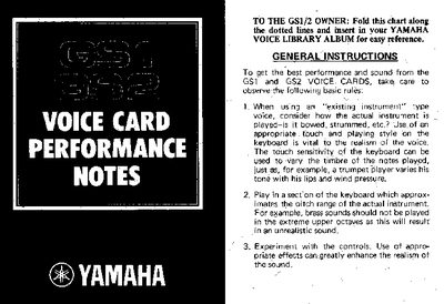 Yamaha GS1/2 Voice Card Performance Notes - cover page