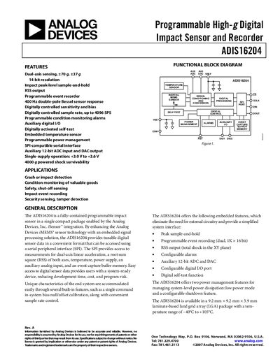 Analog Devices ADIS16204 Handbook - cover page