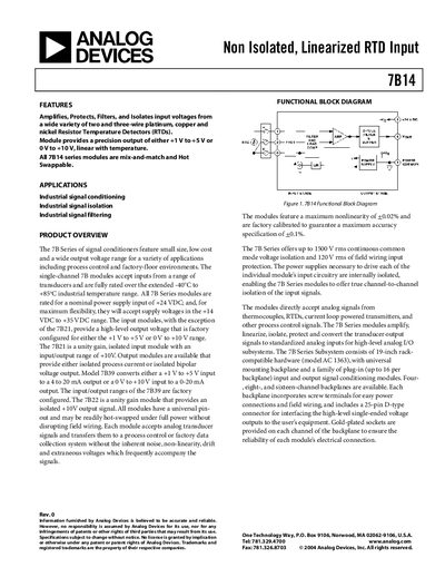 Analog Devices 7B14 Datasheet - cover page