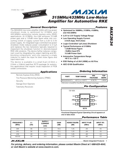Maxim MAX2634 Low-Noise Amplifier Datasheet - cover page