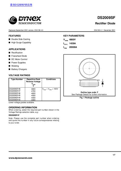 Dynex DS2009SF Rectifier Diode Datasheet - cover page