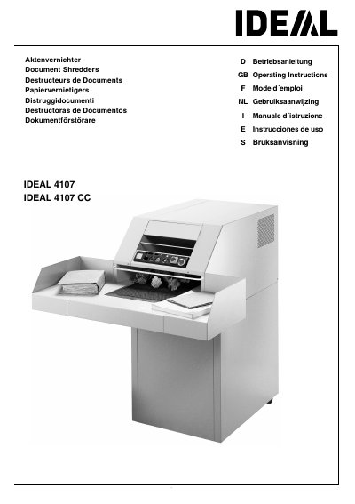 IDEAL 4107 CC Document Shredder Operating Instructions - cover page