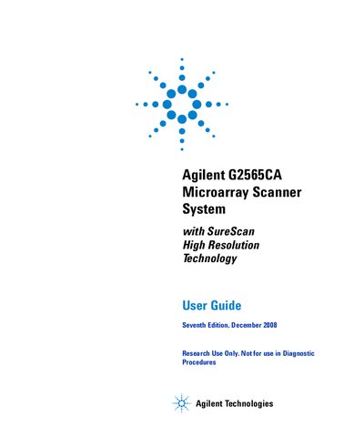 Agilent G2565CA Microarray Scanner System Scan Control Software 8.3 User Guide - cover page
