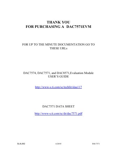 TEXAS INSTRUMENTS-DAC7571EVM-Readme-Page-Thank-You-Letter Data Converters - cover page