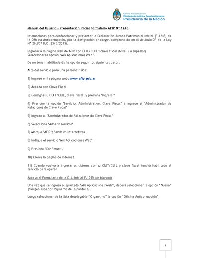 AFIP Form 1245 User Manual