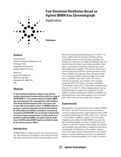 Fast Simulated Distillation Based on Agilent 6890N Gas Chromatograph Application Note - cover page