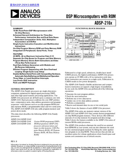 Analog Devices ADSP-216x Datasheet - cover page