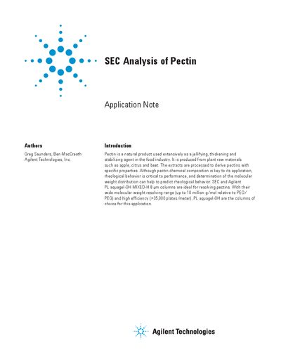 Agilent SEC Analysis of Pectin Application Note - cover page