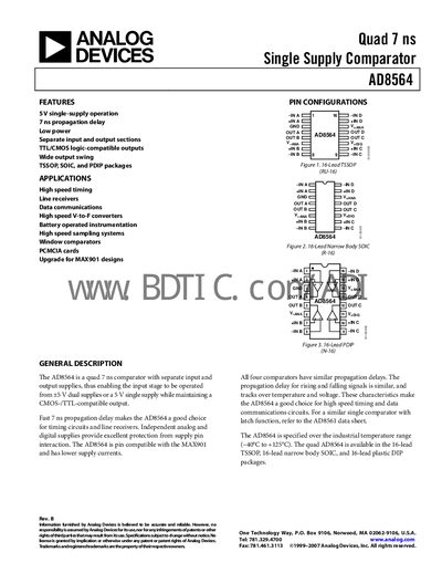 Analog Devices AD8564 Datasheet - cover page