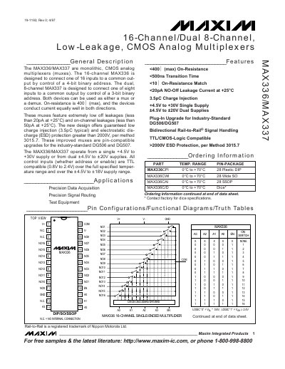 Maxim MAX336/MAX337 Analog Multiplexer Datasheet