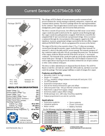 Allegro ACS754xCB-100 Current Sensor Datasheet - cover page