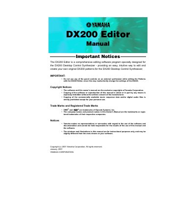 Yamaha DX200 Editor Owner's Manual - cover page