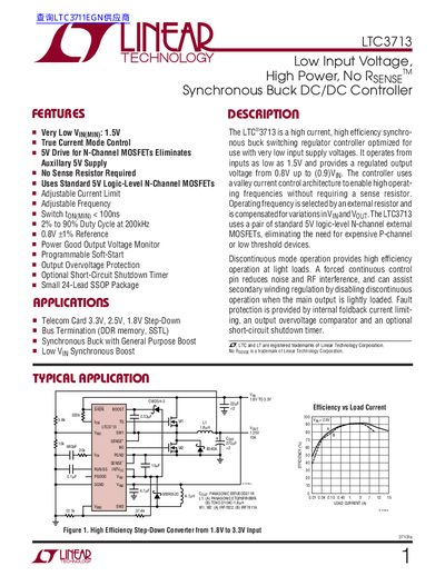Linear Technology LTC3713 Synchronous Buck DC/DC Controller Manual