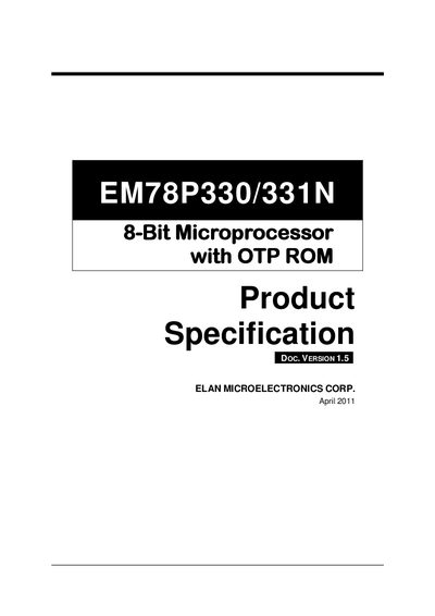 Elan EM78P330/331N 8-Bit Microprocessor Datasheet - cover page